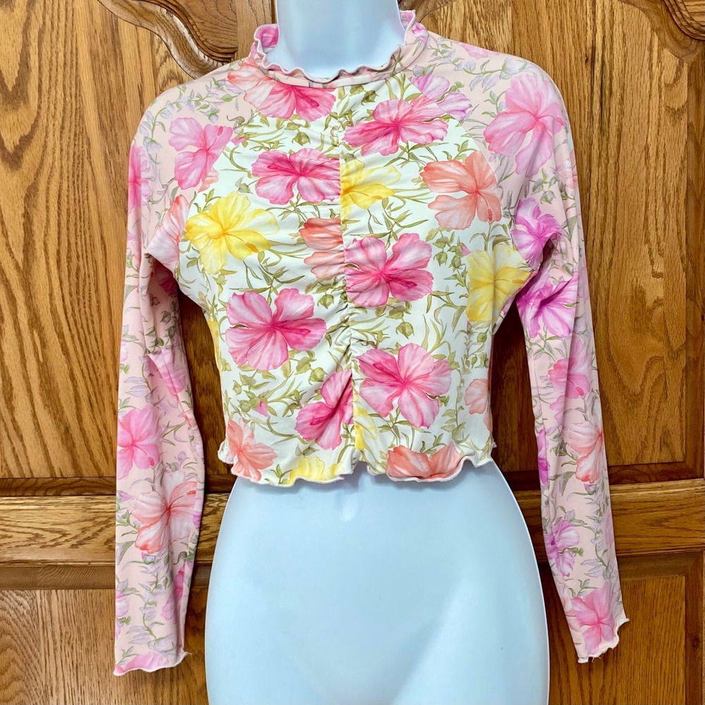 LoveShackFancy x Hurley Girls Rash Guard Long Sleeve Hibiscus Swim Top Kids XL